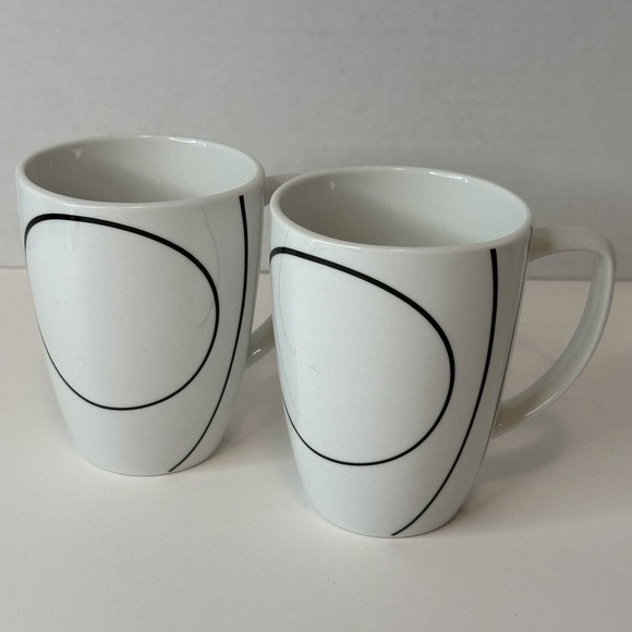 Corelle Corning Simple Lines Cup Set of 2, Square, Black Curved Lines On White - Picture 1 of 9